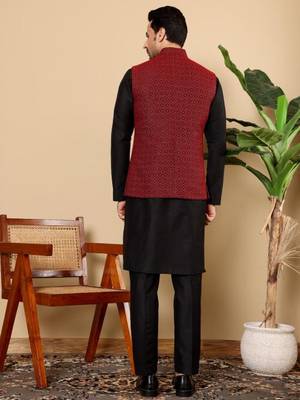 Black silk embroidered nehru jacket 5