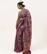 Pink silk stripes printed saree