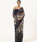   navy blue silk abstract printed saree