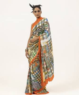  multicolor silk geometric printed saree 1