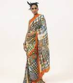   multicolor silk geometric printed saree