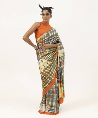   multicolor silk geometric printed saree 2
