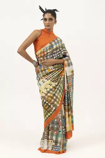   multicolor silk geometric printed saree