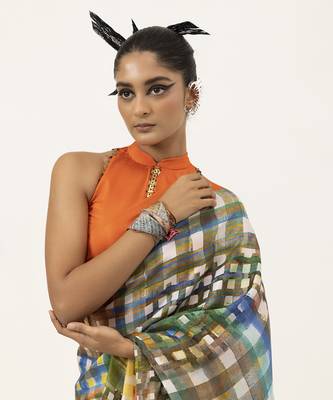   multicolor silk geometric printed saree 3