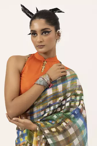   multicolor silk geometric printed saree