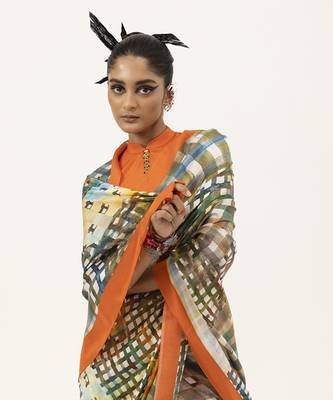   multicolor silk geometric printed saree 4