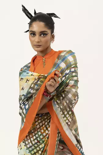   multicolor silk geometric printed saree