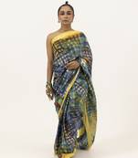 Blue silk geometric printed saree