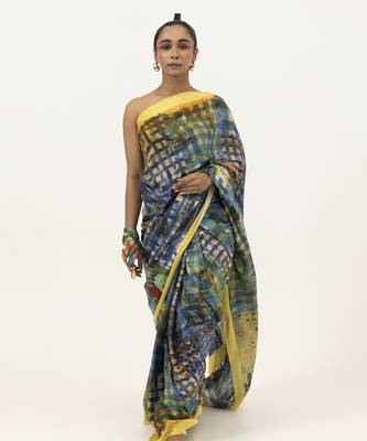 Blue silk geometric printed saree 2