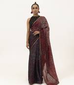Red silk abstract printed saree
