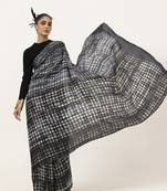 Blue silk abstract printed saree