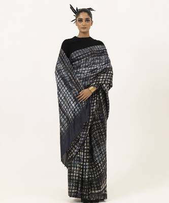 Blue silk abstract printed saree 2