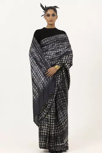 Blue silk abstract printed saree