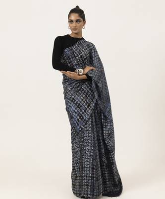 Blue abstract printed silk saree 1