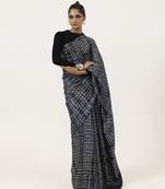 Blue abstract printed silk saree