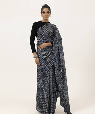 Blue abstract printed silk saree 2