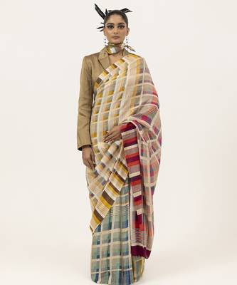   multicolor geometric printed silk saree 1