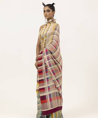   multicolor geometric printed silk saree 2
