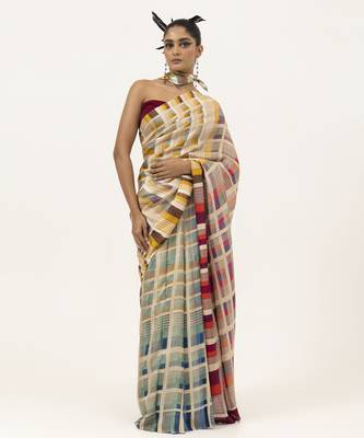   multicolor geometric printed silk saree 3