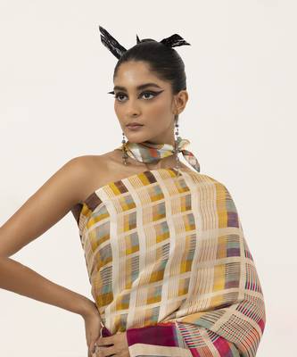   multicolor geometric printed silk saree 4