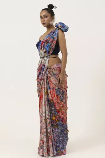   multicolor silk abstract printed saree