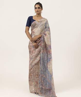 Pastel silk stripes printed saree 1