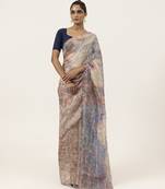 Pastel silk stripes printed saree