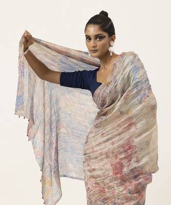 Pastel silk stripes printed saree 2