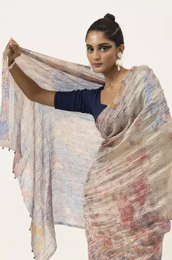 Pastel silk stripes printed saree