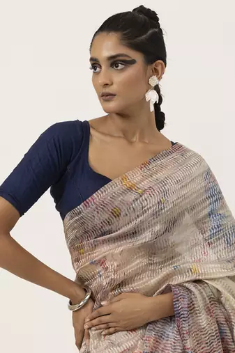 Pastel silk stripes printed saree