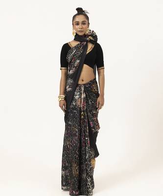 Black silk abstract printed saree 1