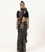 Black silk abstract printed saree