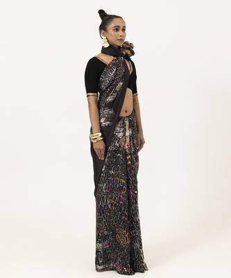 Black silk abstract printed saree 2