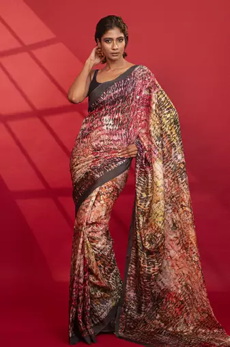   multicolor abstract printed  silk saree