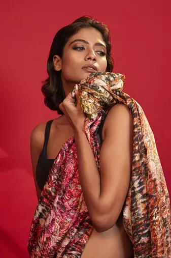   multicolor abstract printed  silk saree