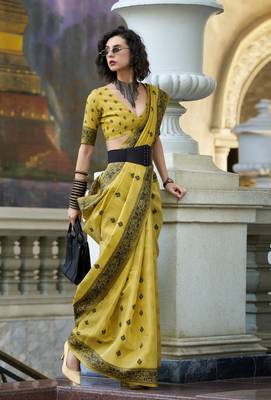 lemon tissue silk blend saree with unstitched blouse 1