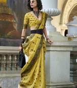 lemon tissue silk saree with unstitched blouse