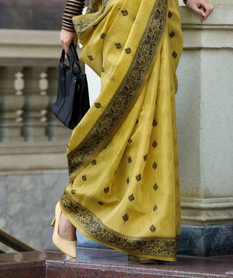 lemon tissue silk blend saree with unstitched blouse 3