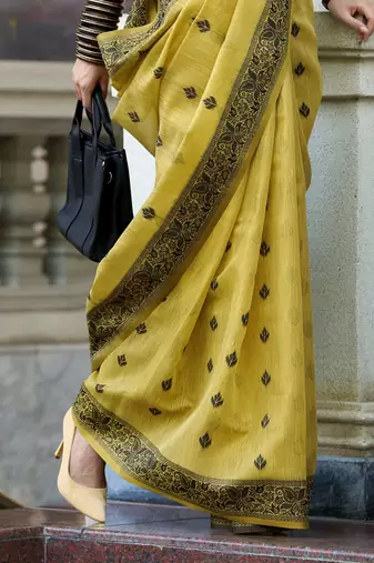lemon tissue silk blend saree with unstitched blouse