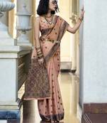 peach tissue silk saree with unstitched blouse