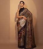 Brown silk abstract printed saree