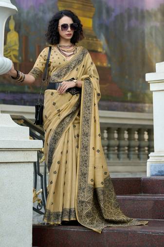 chiku tissue silk saree with unstitched blouse