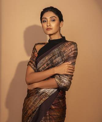 Brown silk abstract printed saree 3