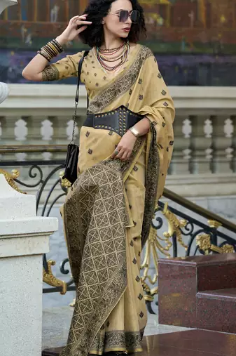 chiku tissue silk blend saree with unstitched blouse
