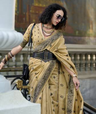 chiku tissue silk blend saree with unstitched blouse 3