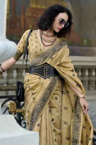 chiku tissue silk blend saree with unstitched blouse