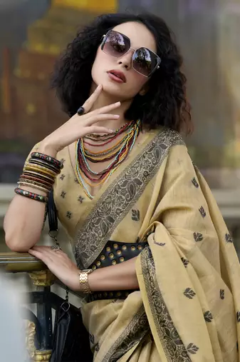 chiku tissue silk blend saree with unstitched blouse
