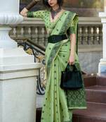 pista tissue silk saree with unstitched blouse