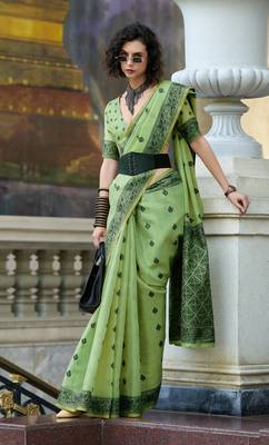 pista tissue silk blend saree with unstitched blouse 2
