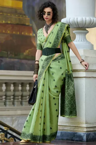 pista tissue silk blend saree with unstitched blouse